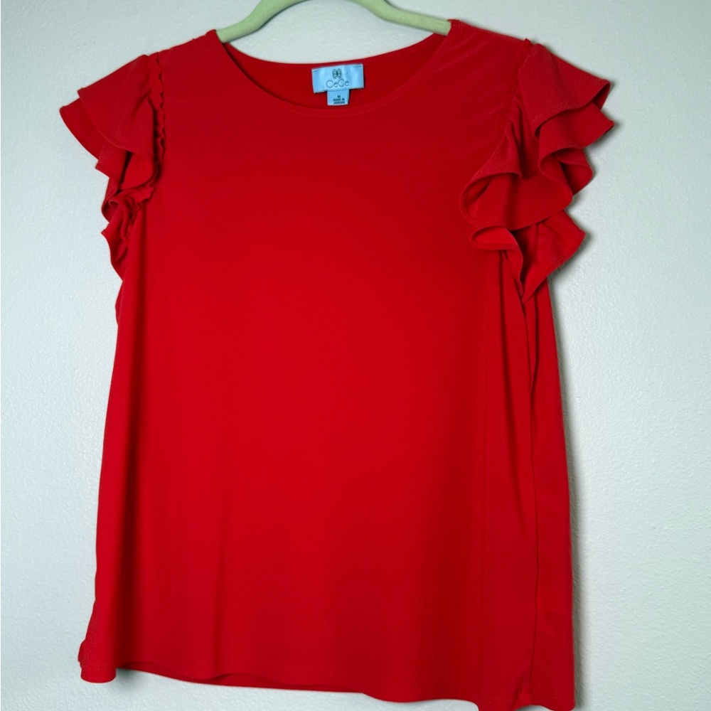 CeCe Red Ruffle Sleeve Blouse